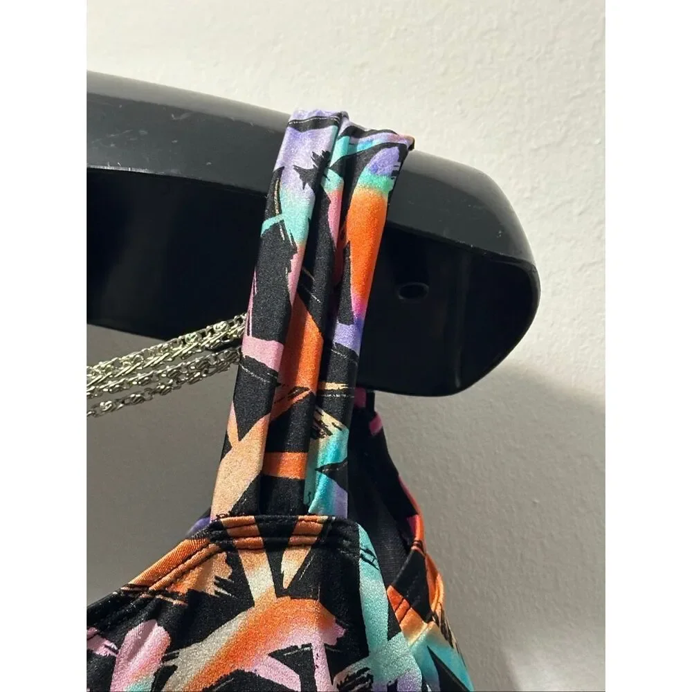 Longitude Size 22 Black Abstract Tie Front Skirted One Piece Swimsuit